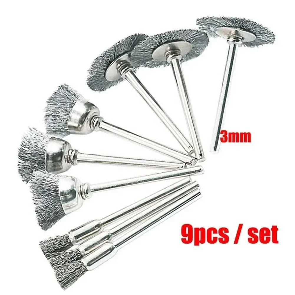 9Pcs Wire Wheel Cup Brush Set Drill Polishing Stainless Steel Wire Brush Wire Wheel Rotary Tool Rust Removal Polishing