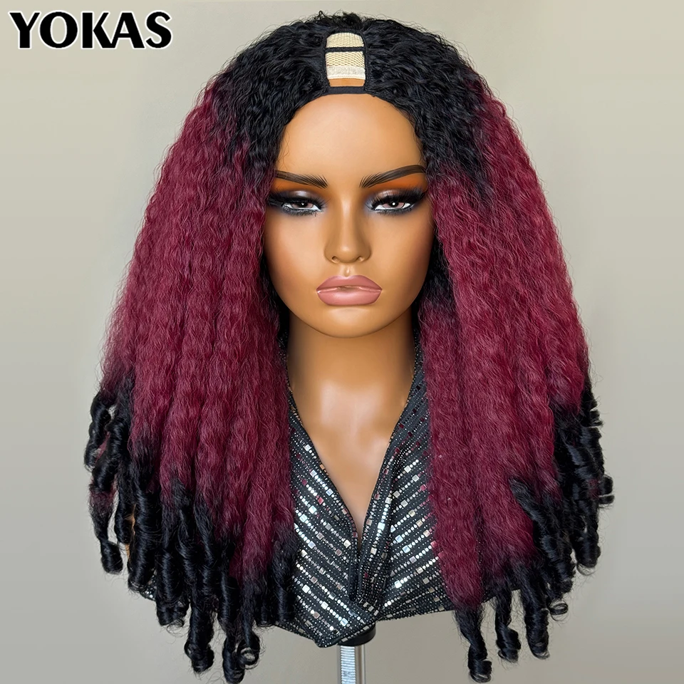 

U Part Wig Synthetic 20 Inch Afro Curly Wig With Unique Bouncy Curls In The End 20 Inch Soft Kinky Curly Full Hair Women's Wigs