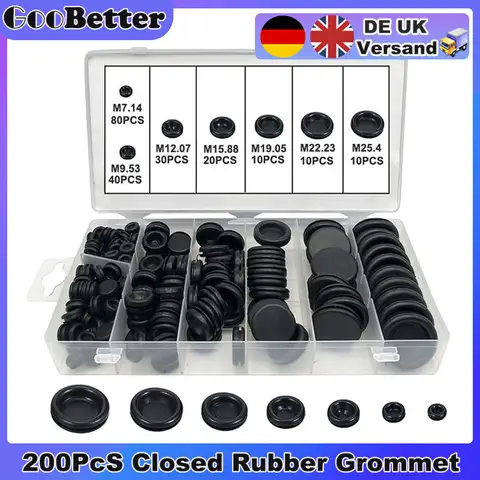 200Pcs 고무 그로멧 세트 단면 방화벽 폐쇄 구멍 플러그 케이블 패스 전기 기기 배관 용 구색 키트