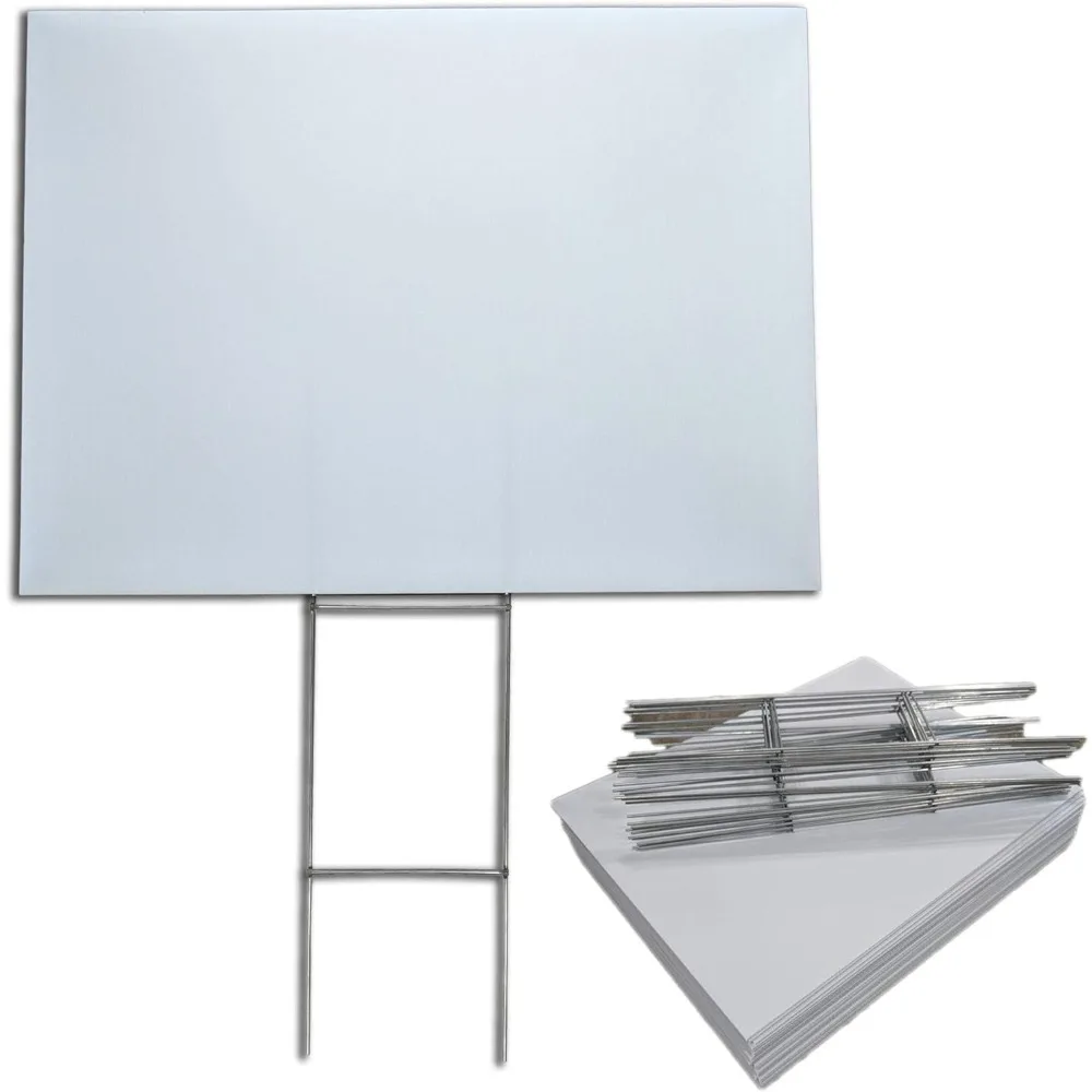 

50 Pack Blank Yard Signs with H-Stakes for Garage Sales Signs, Graduations, or Political Lawn Sign
