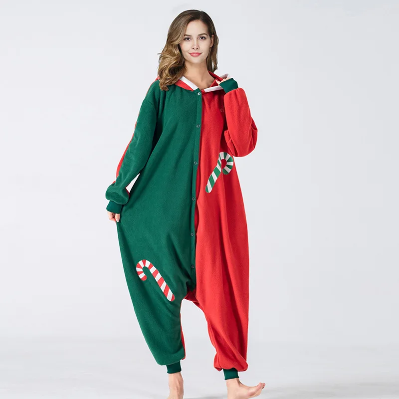 2022 New Christmas Printed Nightgown Pajamas New Autumn Winter Polar Fleece Christmas One-Piece Pajamas Cosplay Hooded Costumes