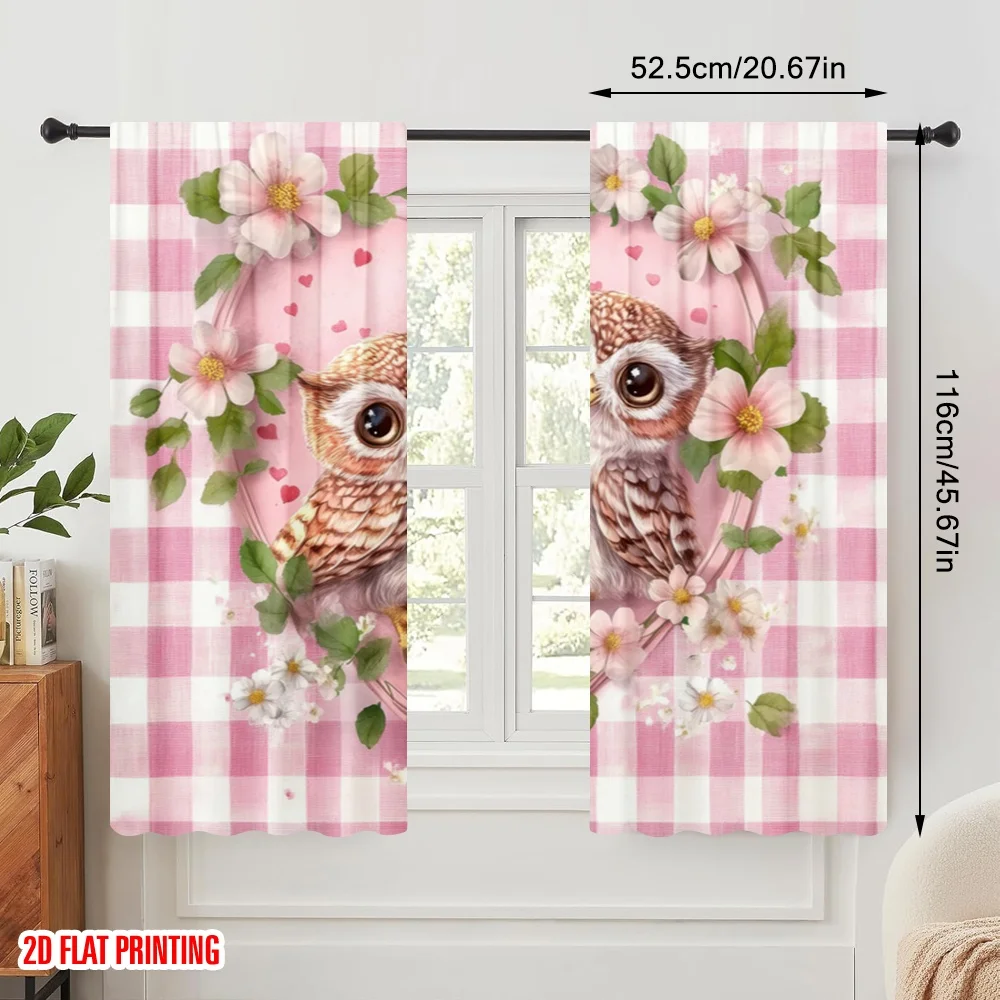2pcs,2D plane printing Window Curtain Owlet Romance Polyester Fabric (without rod) Art Deco Festive Perfect for Living Room,