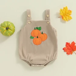 Autumn New Baby Girls Boys Clothes for Halloween Infant Romper Sleeveless Pumpkin Embroidery Button Casual Kids Overall Bodysuit