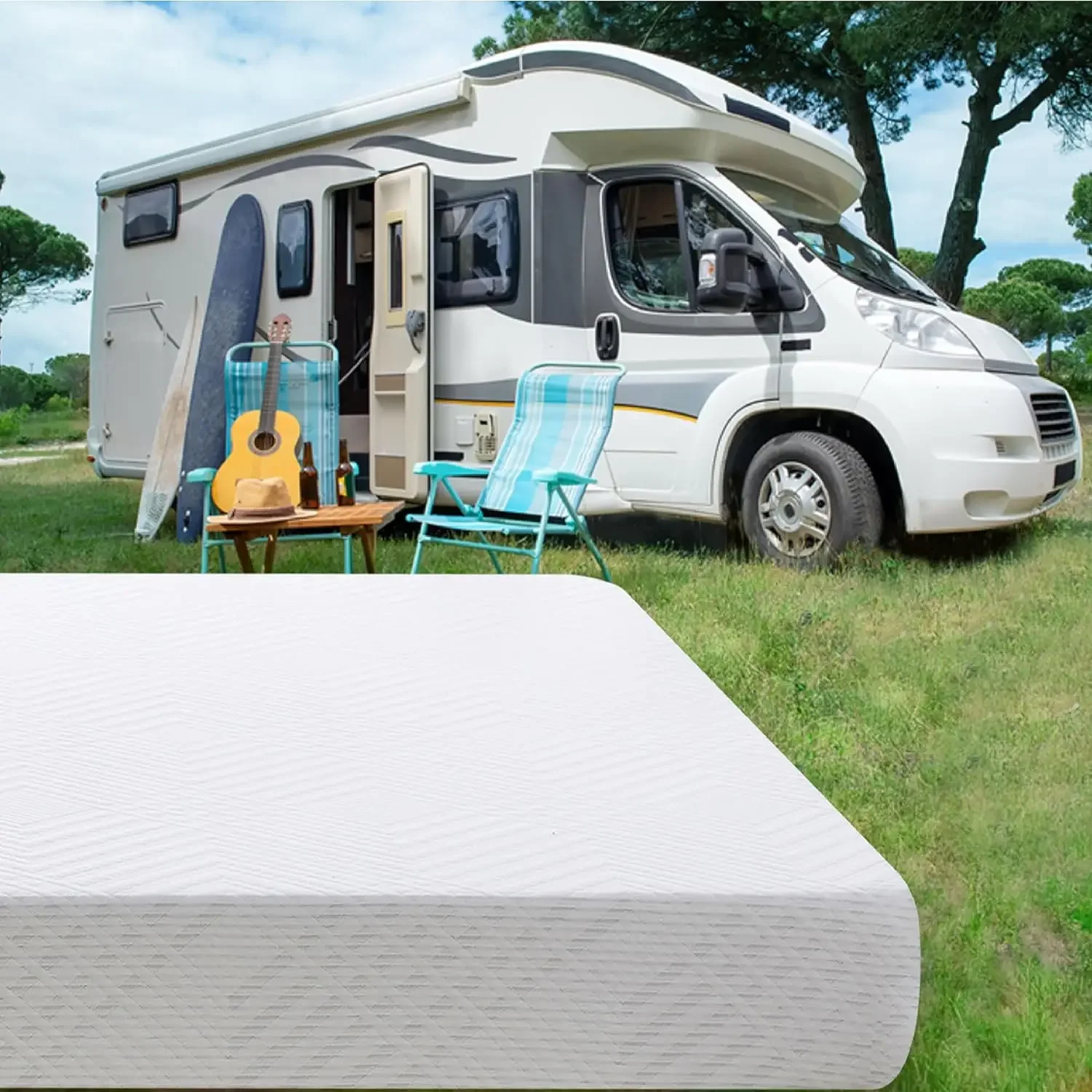 RV Mattress Short Queen, 10 Inch Memory Foam Camper Mattress Fiberglass Free Bed in a Box, White