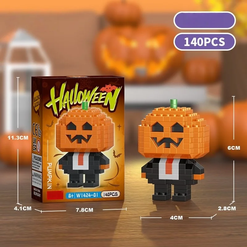 Halloween-pompoen mini-bouwstenen, montagespeelgoed voor kinderen, cadeau & bureaudecoratie - afbeelding 1