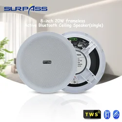 8inch 20W Ceiling Bluetooth Speaker Active Frameless Music Loudspeaker Built-in Digital D Amplifier home theater Audio for Hotel