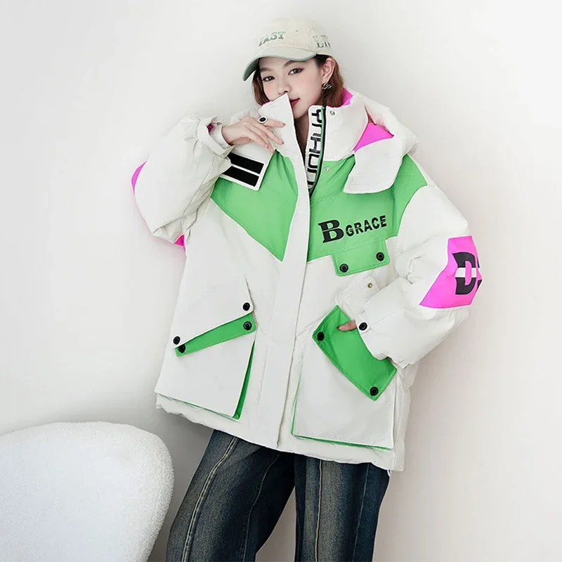 شتاء دافئ 90 الأبيض بطة أسفل السترات النساء مقنعين سترة معطف عادية سميكة قصيرة سبليت البخاخ الثلوج سترة معطف