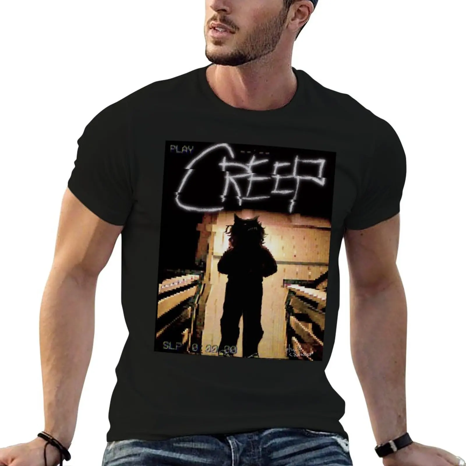 PEACHFUZZ T-Shirt Vintage Print Crew Neck Tee