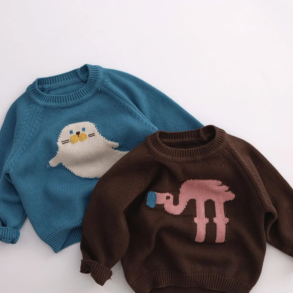 MILANCEL 2026 Autumn Kids Clothes Animal Style Boys Knit Pullover O Neck Girls Sweaters Cute Kids Boys Knitwear