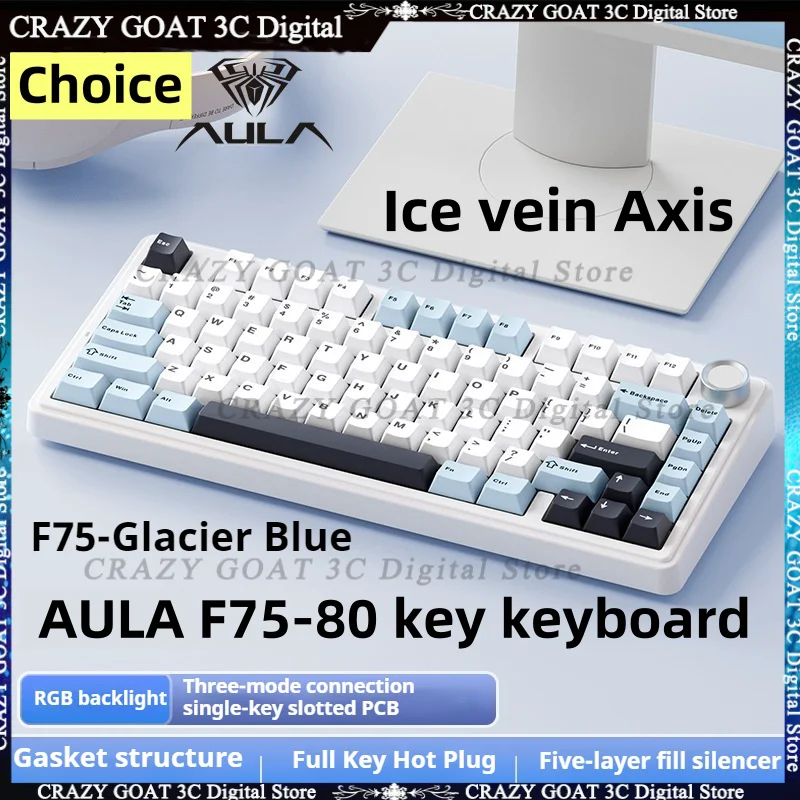 

Aula F75 Gasket Mechanical Keyboard, 75% Wireless Hot Swappable Gaming Keyboard With Five-layer Padding&knob, Bluetooth/2.4ghz