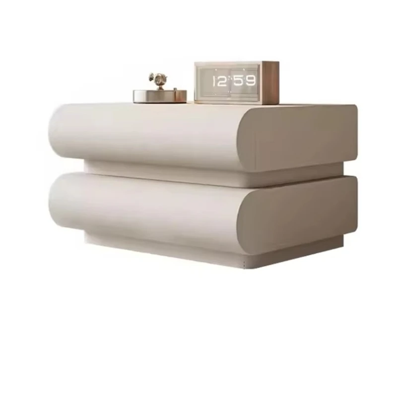 

Modern minimalist style beige bedside table hotel villa bedroom wooden bedside table with drawers furniture
