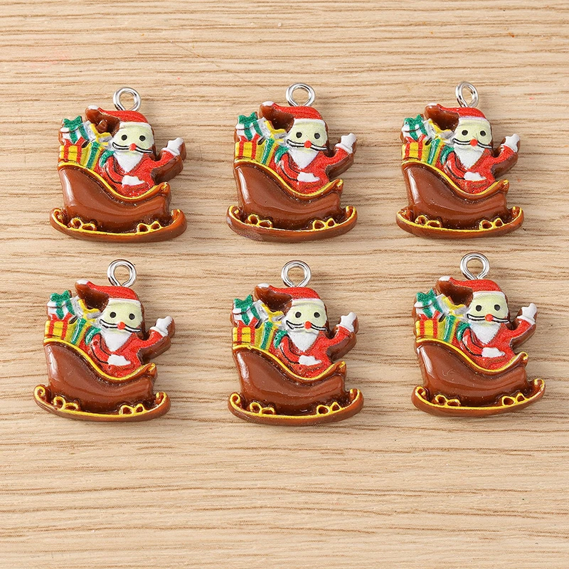 10 Stück Niedliche Weihnachtsanhänger aus Kunstharz: Weihnachtsmann, Baum, Hirsch für die Herstellung von Ohrringen, Halsketten, DIY-Bastelarbeiten und Schmuckzubehör – Detail 24