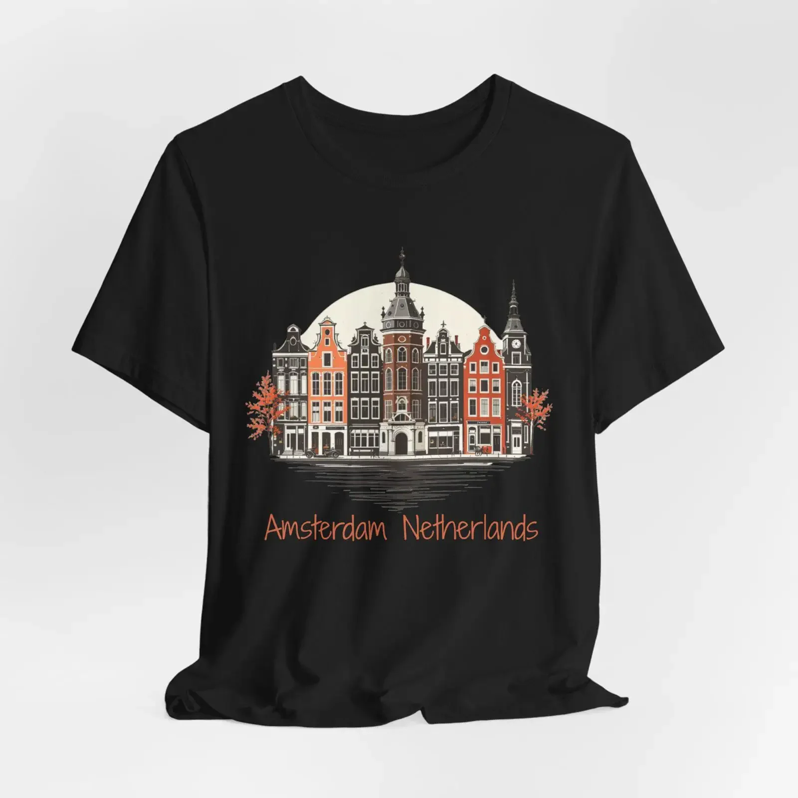 Amsterdam Netherlands Cityscape T Shirt Vintage Dutch Canal Houses Travel Souvenir for Lover vintage Washed Soft streetwear