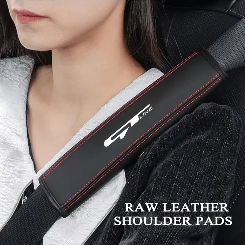 2Pcs For Kia GT Line Sportage Ceed Picanto K5 K3 Stonic Accessories Nappa Leather Car Seat Belt Protection Shoulder Pad Covers