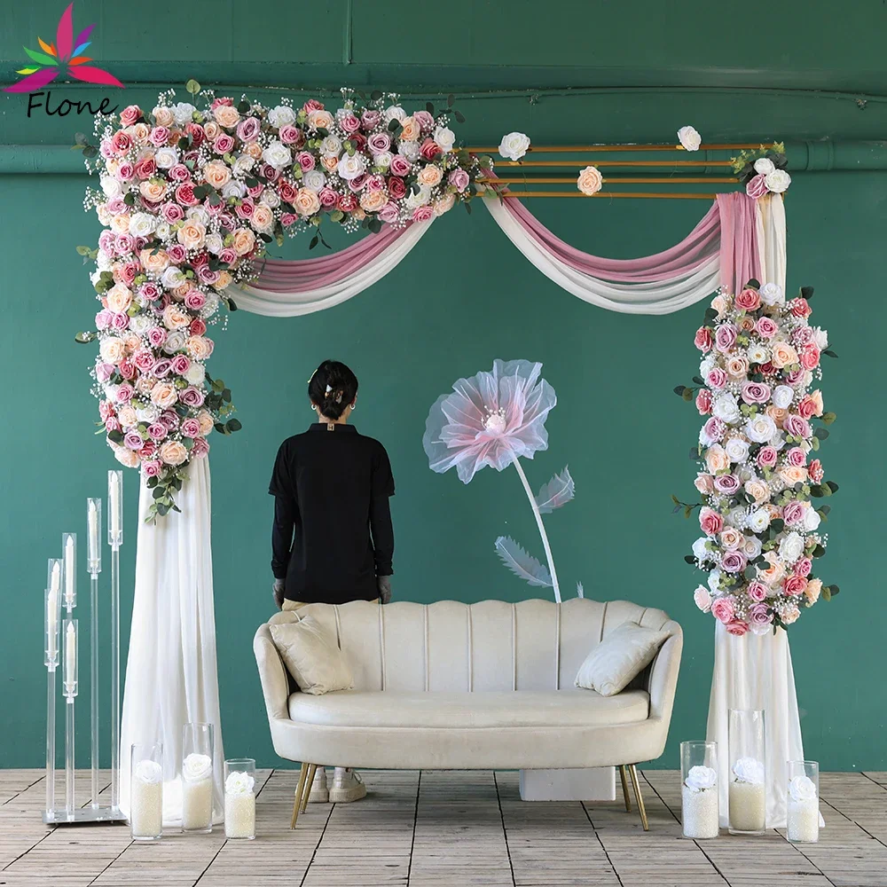 Wedding Backdrop Triangle Artificial Flowers Arrangement Event Decoration Luxury Pink Purple Silk Sztuczne Kwiaty Props HY2391