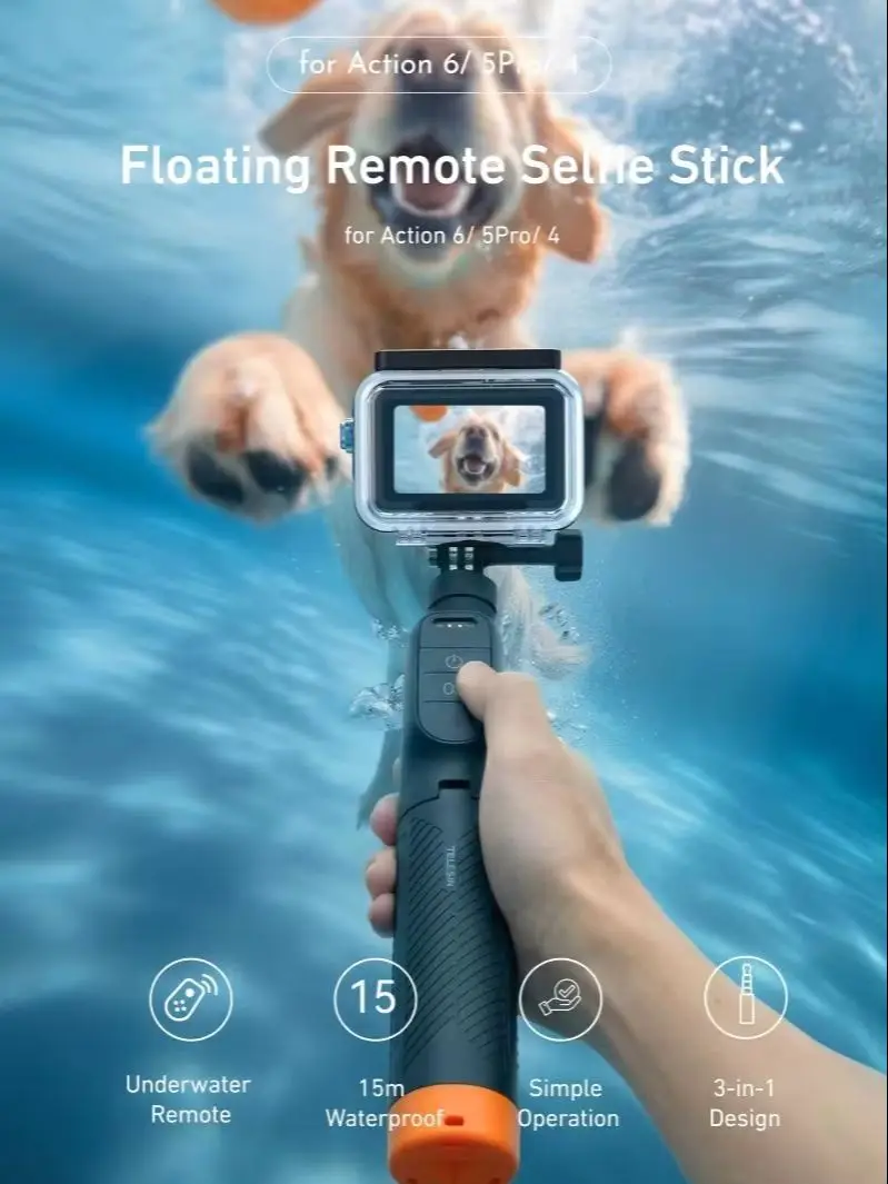 TELESIN Wasserdichter Bluetooth Schwimmender Selfie-Stick Stativ für DJI Osmo Action 6 5 Pro 4 15M Tauchstab 3-in-1 Handgriff Stativ