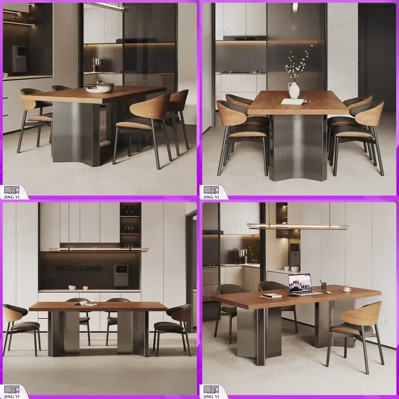 Extra Large Round Marble and Wood Dining Table Set with 6 Leather Chairs Modern Luxury Contemporary Design for Hotels