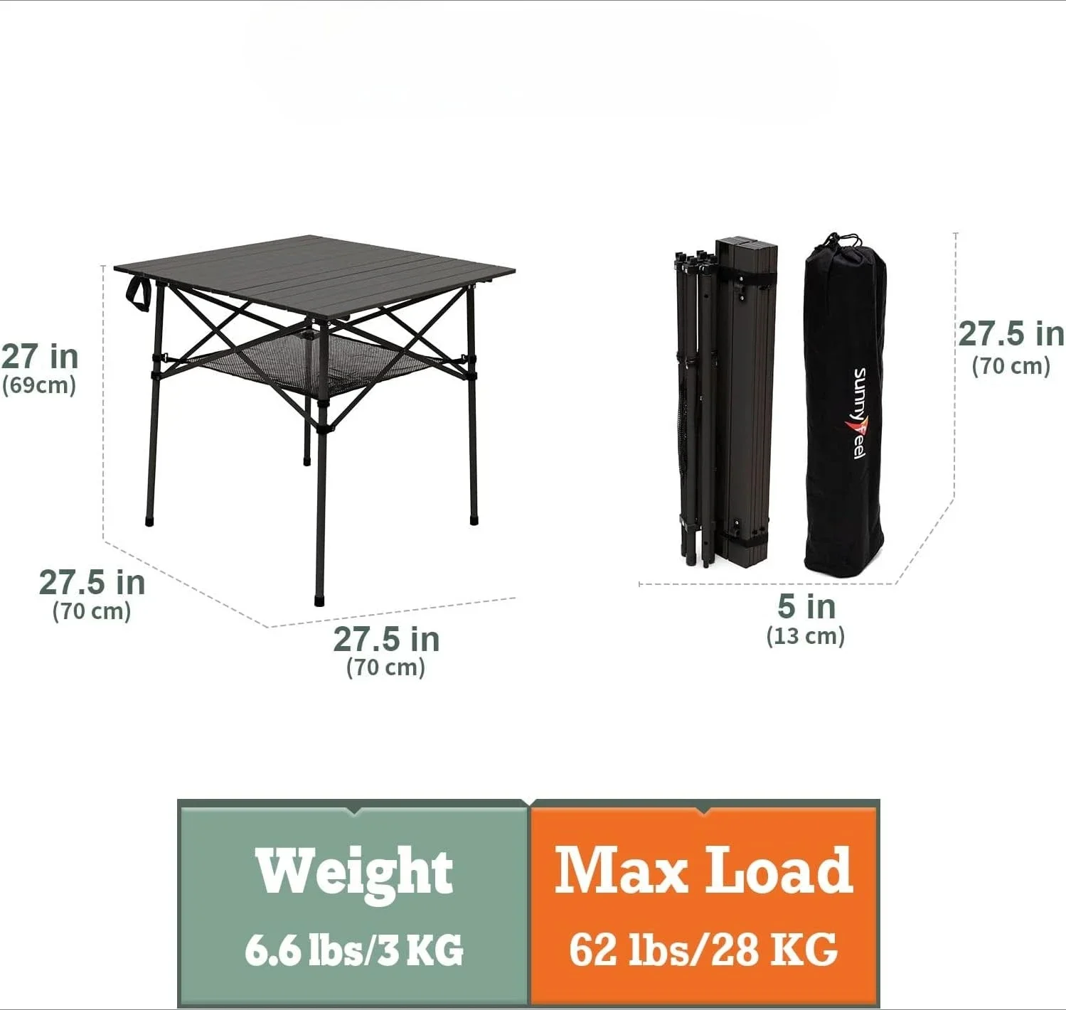 

Outdoor Folding Table | Lightweight Compact Aluminum Camping Table, Roll Up Top 4 People Portable Camp Square Tables