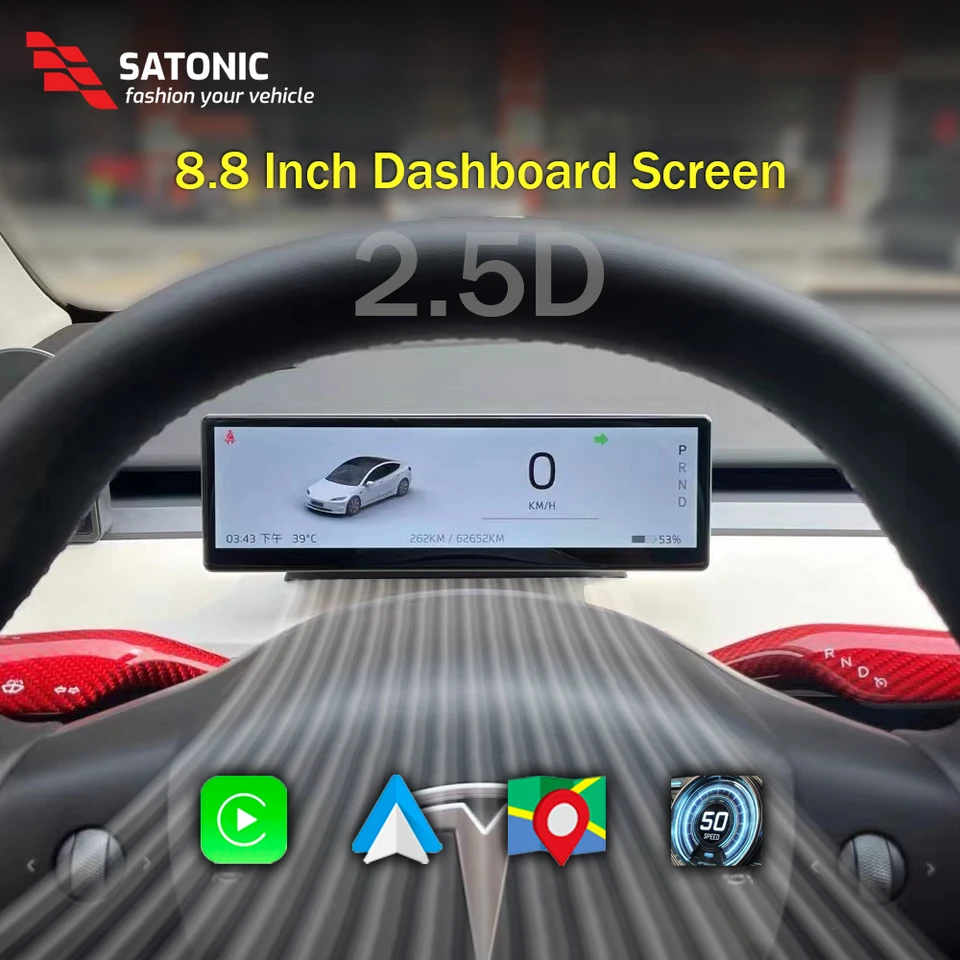 테슬라 모델 3 모델 Y용 SATONIC 8.8인치 대시보드 무선 CarPlay 스크린 |   안드로이드 오토 디스플레이 |   빅 에어벤트 OEM 스타일 썸네일 7