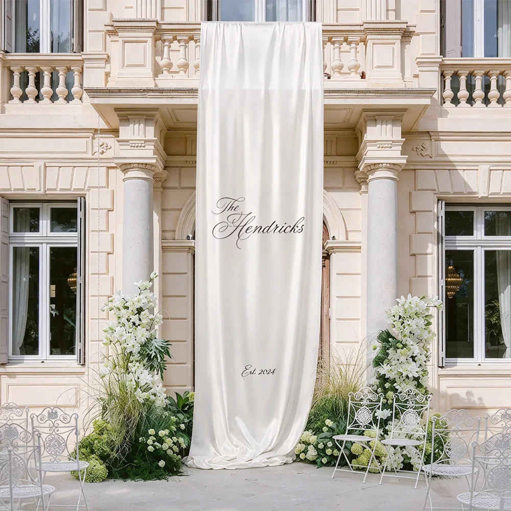 Custom Satin Silk Wedding Welcome Banner, Oversized Hanging Sign (Personalized), Large Wedding Backdrop for Staircase, Balcony