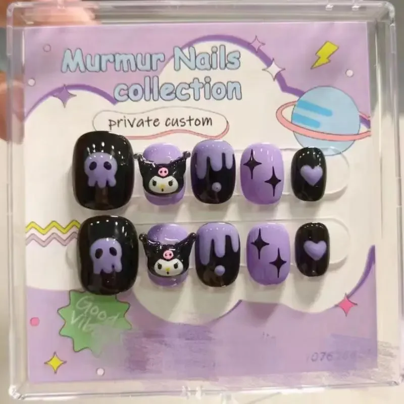 

Накладные ногти Sanrio Kawali Kuromi, короткая наклейка для ногтей, съемная оригинальная Красивая Милая милая девушка, подарок на день рождения