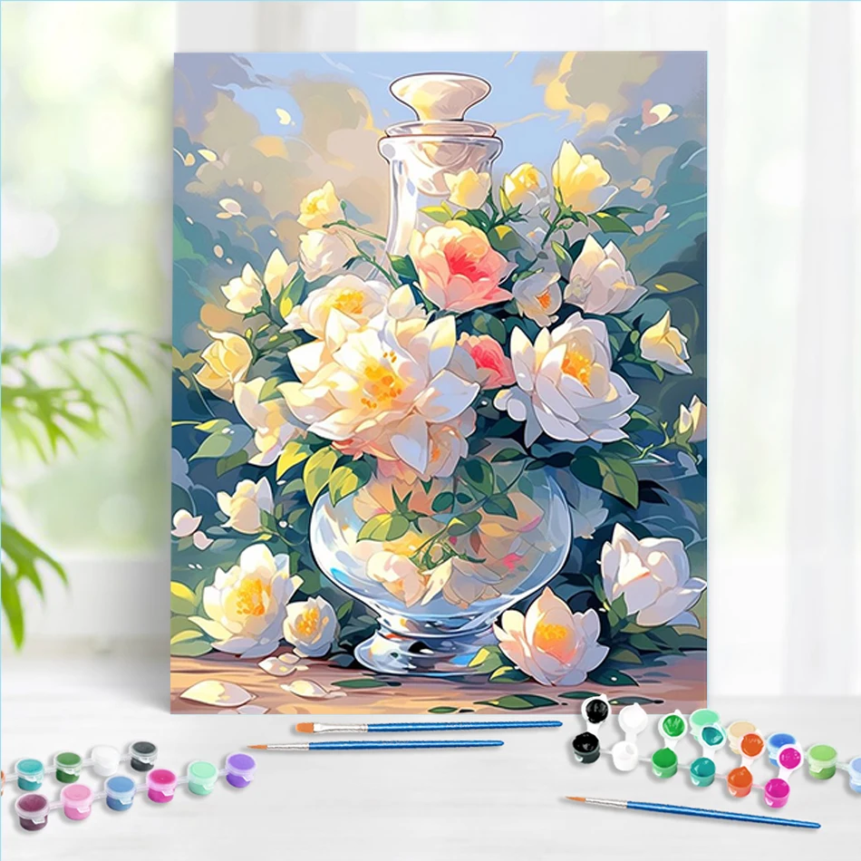 

RUOPOTY DIY Paint By Numbers Kit Vase Flowers Oil Picture Drawing Coloring Painting House Handmade Gift Coloring By Numbers