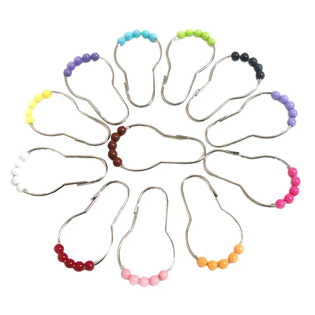 

12Pcs Colorful Acrylic Shower Curtain Hooks Smooth Rolling Ball Bearings for Most Metal Rods Bathroom Decor Metal Hooks