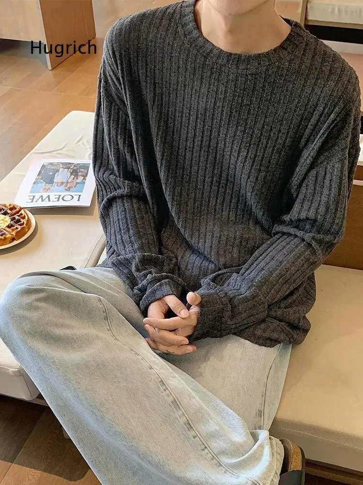 Mens Textured Knit Long Sleeve T Shirt For Spring And Autumn American Vintage Trendy Loose Top With Premium Texture For Inner W