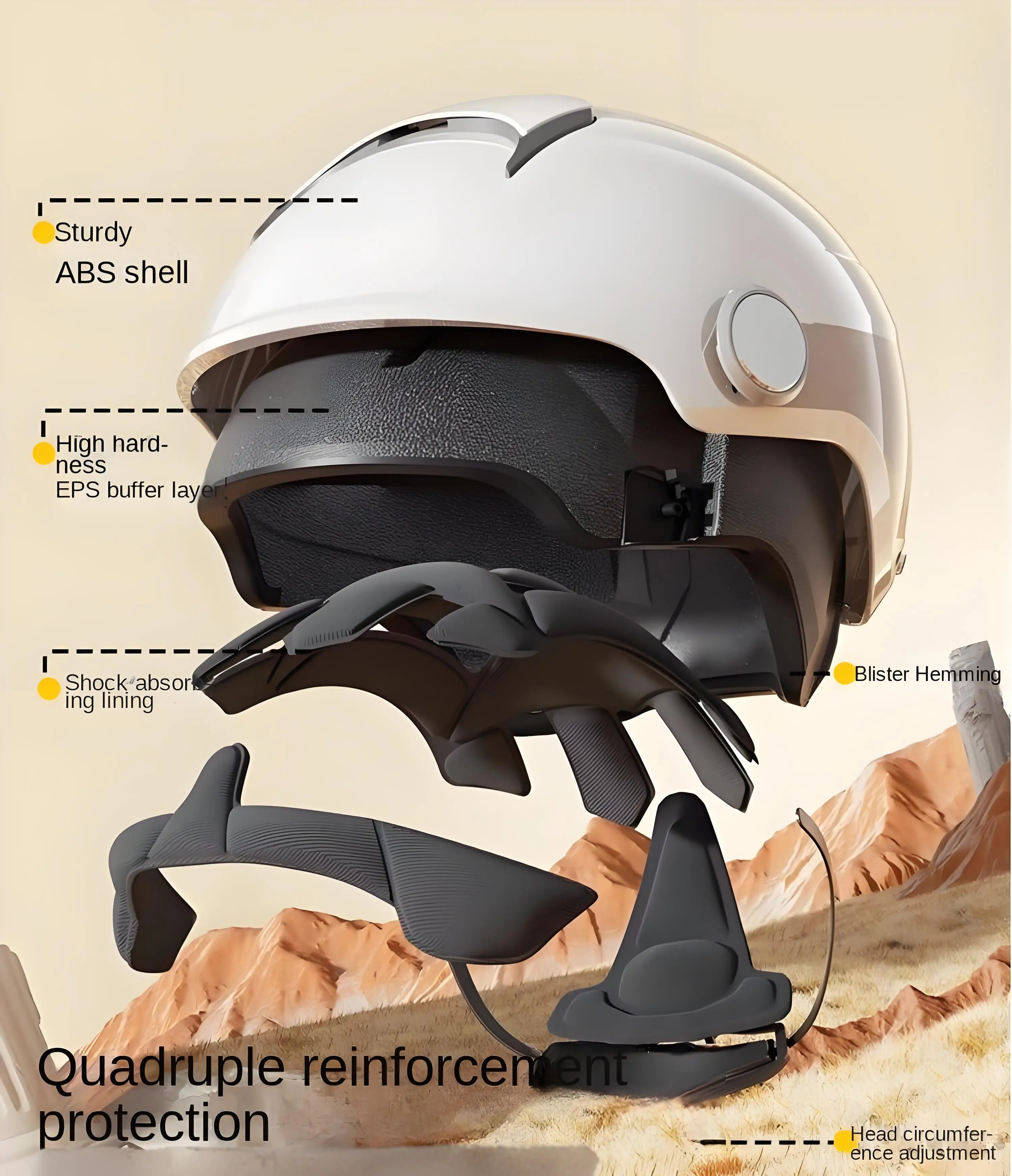 E-Bike Motorcycle Half Helmet | ABS EPS Shell, Anti-Wind Visor, Safety Certified | Winter Ear Pads (Optional - Separate Purchase