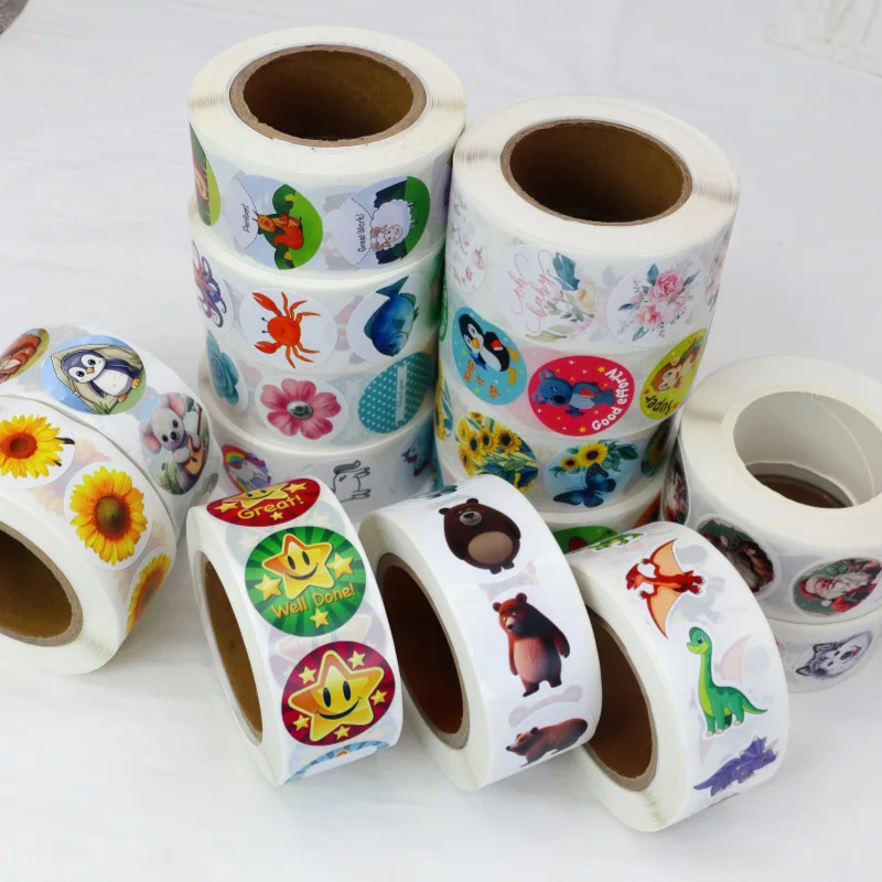 Rollo de pegatinas adhesivas impermeables personalizables con impresión de logotipo/patrón para decoración de diario, embalaje de regalo