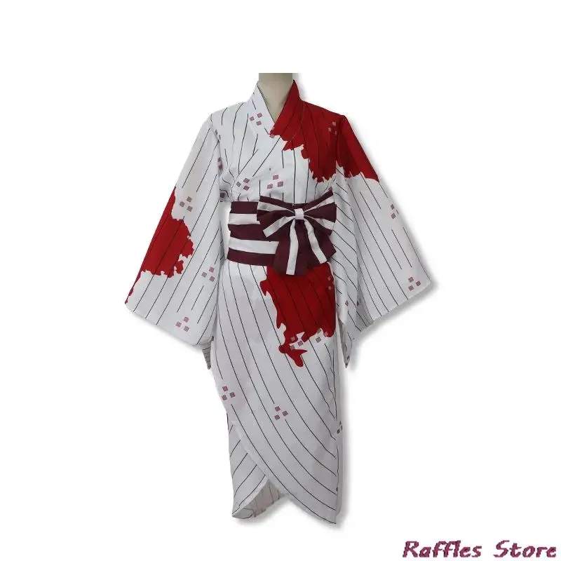 Novo 2025 anime kamado nezuko cosplay traje peruca tamancos mancha de sangue branco quimono halloween carnaval uniforme terno qaq3