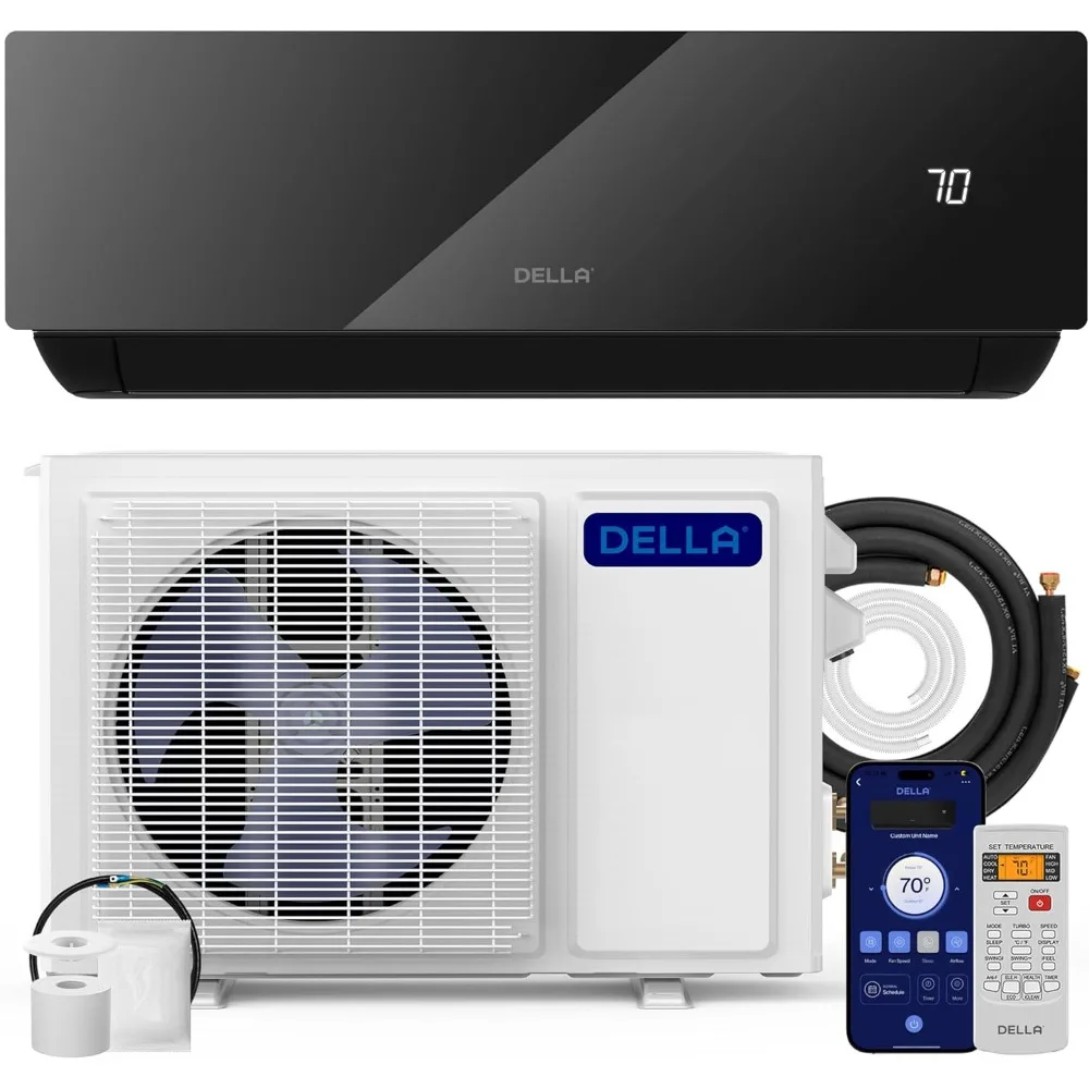 9000 BTU Wifi Mini Split AC 19 SEER2 with Heat Pump Pre-Charged Energy Saving Ductless Inverter System (R32 refrigerant)