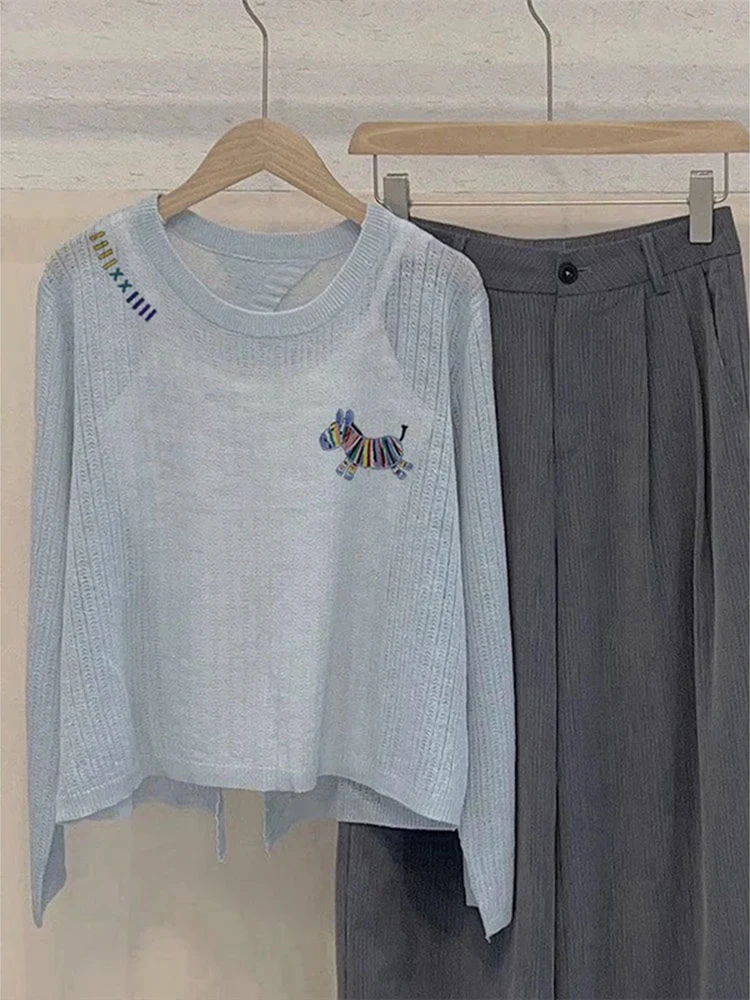 

Unique Sli Blue Rainbow irt Women's Autumn 2025 New plus Size Faionable Versatile Top Korean Sle Knitted Sweater