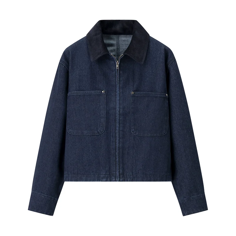 سترات قصيرة ذات ألوان متباينة بتصميم عتيق لخريف 2025 سترة نسائية جديدة على الموضة سروال قصير نمط الحظيرة Chaqueta Mujer #4