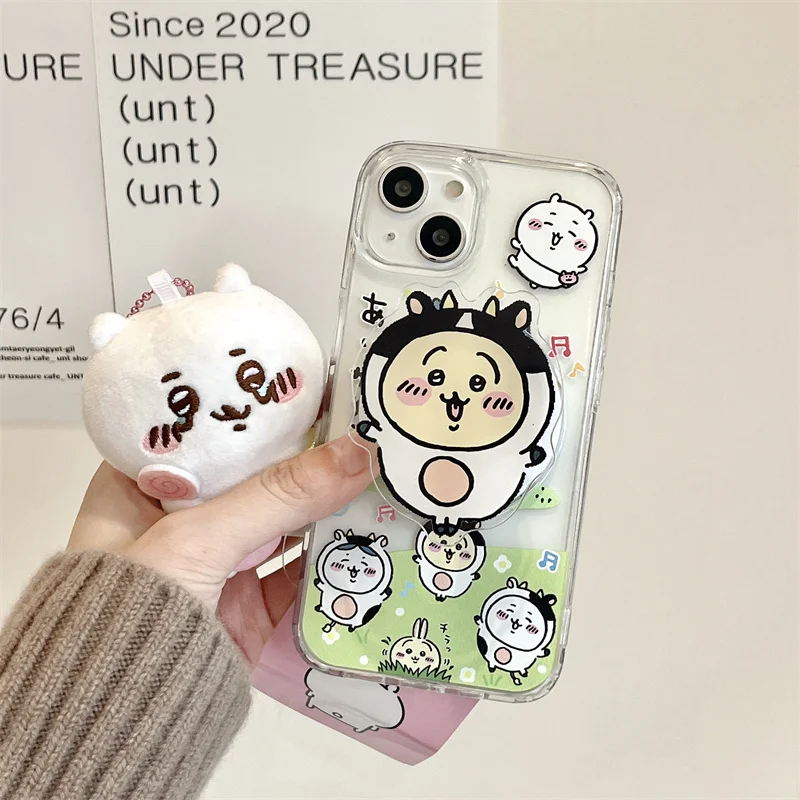 Cartoon Japan Comics Cute Phone Case With Holder For Apple iPhone 15 14 13 12 11 Pro Max C-Chiikawas Soft Silicone Back Cover