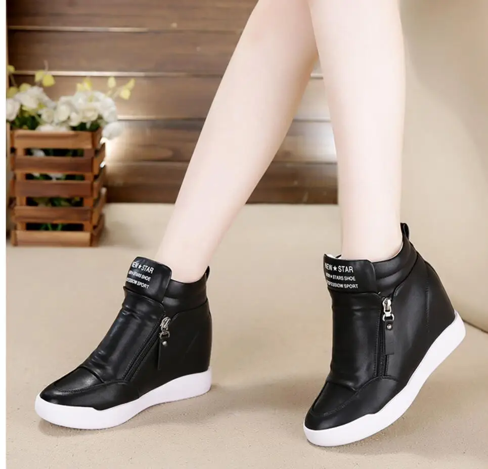 Stivali da donna Casual keep warm White PU Platform Shoes Ladies Wedge leisure Shoes Fashion Woman Black Chunky New round head Shoes