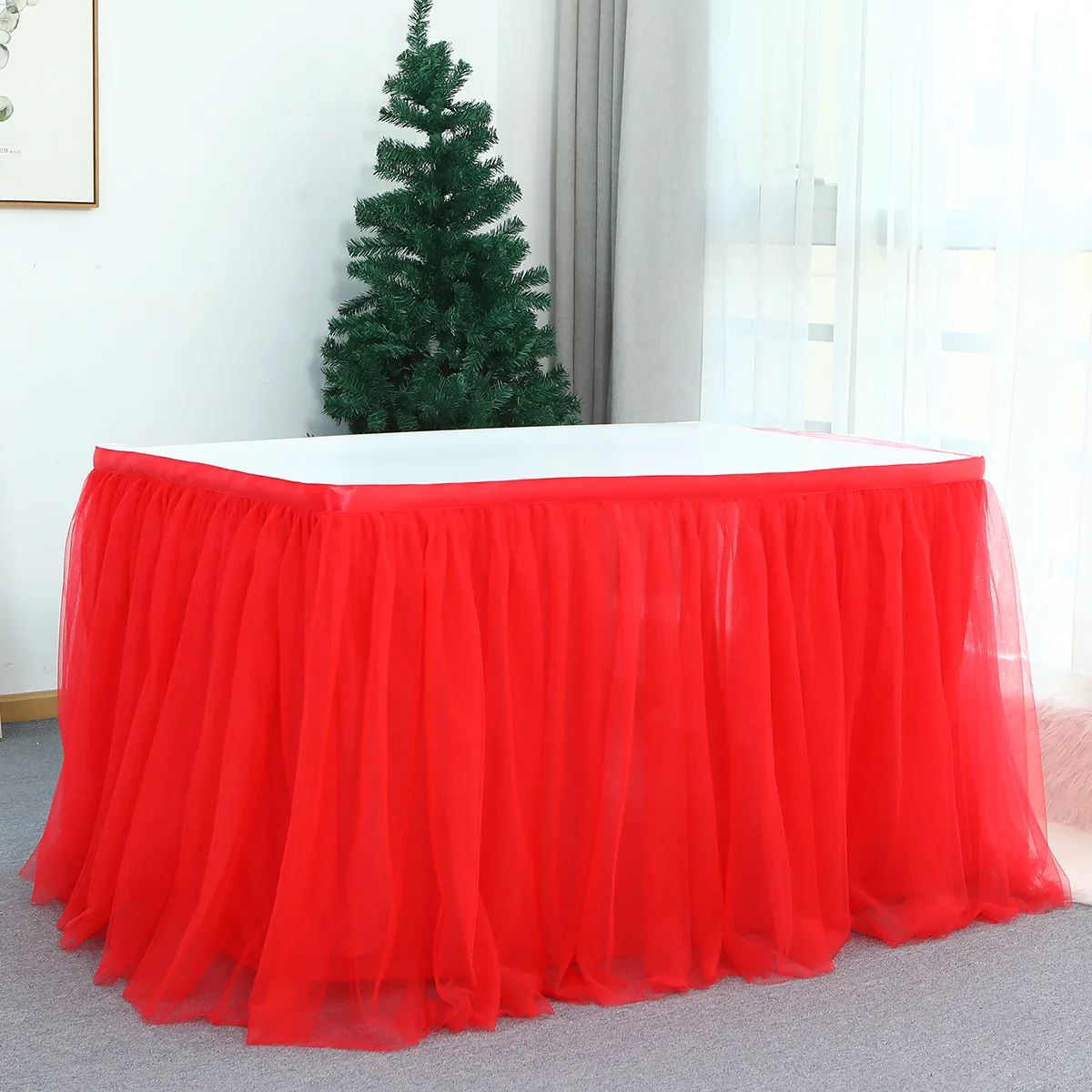 2024 Big Seller Popular Dessert Mesh Pleated Tablecloth Table Skirt And Tutu Tulle Table Skirt For Birthday Party Party Cloth