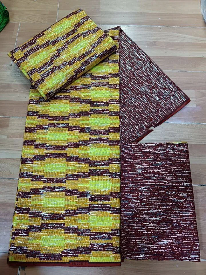 Ankara African Fabric kente gold  Real Wax Fabric Nigeria Ghana Style Tissu Sewing Dress Craft DIY 100% Cotton 4+2yards