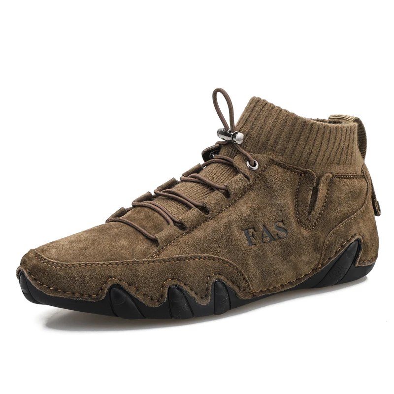 HIKEUP – chaussures de randonnée pour hommes, maille daim, cuir véritable, peau de porc, Sports de plein air, marche, course à pied, chaleur