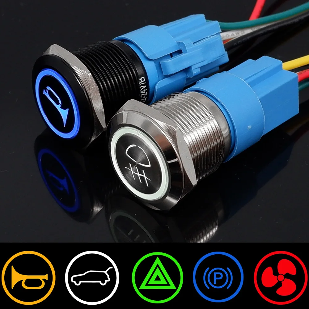 16/19/22mm Laser Customize Metal Luminous Word Push Button Switch Waterproof Latching Momentary 12V 220V 5V Design switch Blue