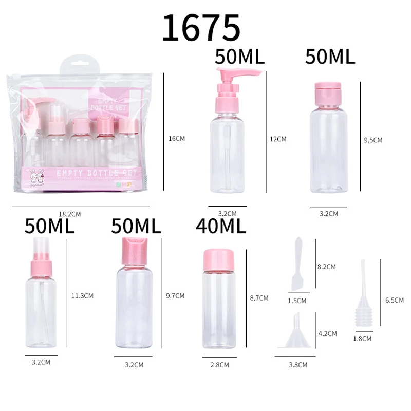 7/8 Stuks Draagbare Reis Split Bottelen Plastic Lege Fles Set Cosmetische Spray Lotion Crème Shampoo Draagbare Sub-Botteling