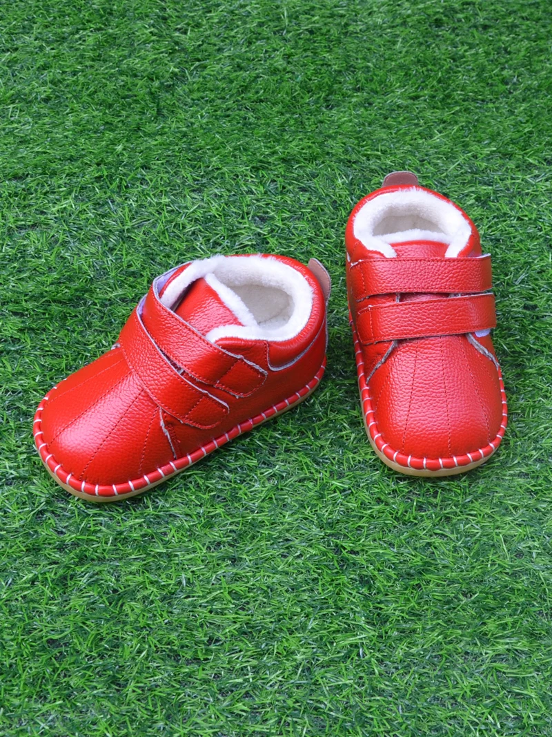 Leather warm baby boots thick fluffy lining kid boots