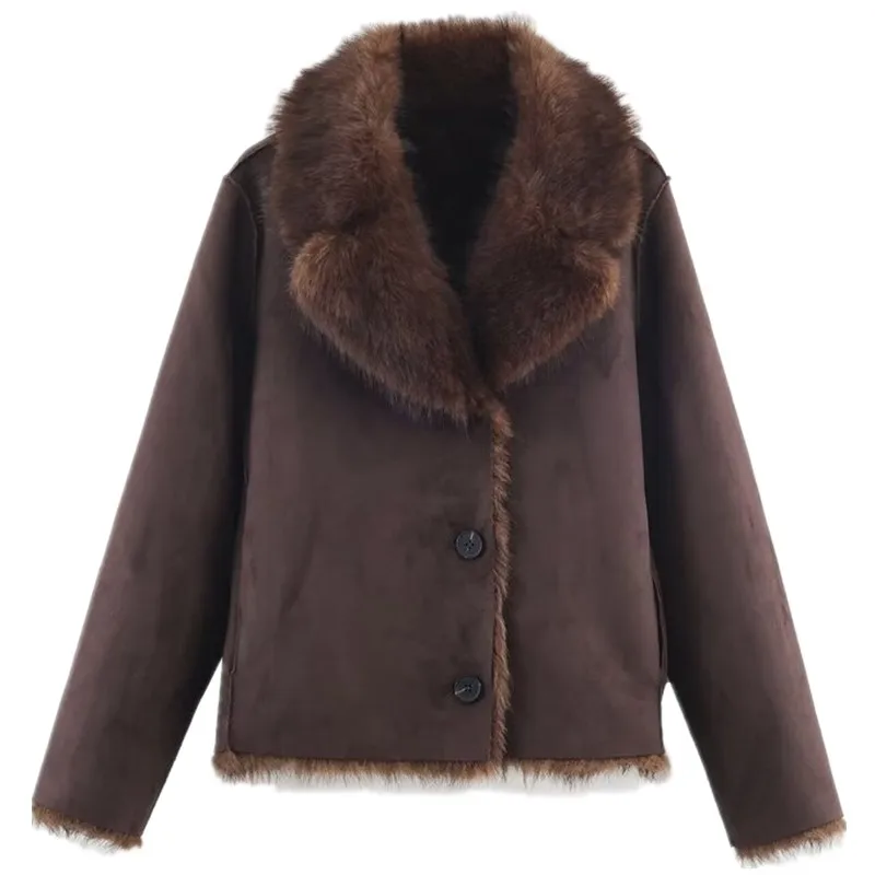 Dupla face efeito de pele artificial jaet novo inverno 2025 feminino faion longo sve botão fechamento senhoras ort outerwear