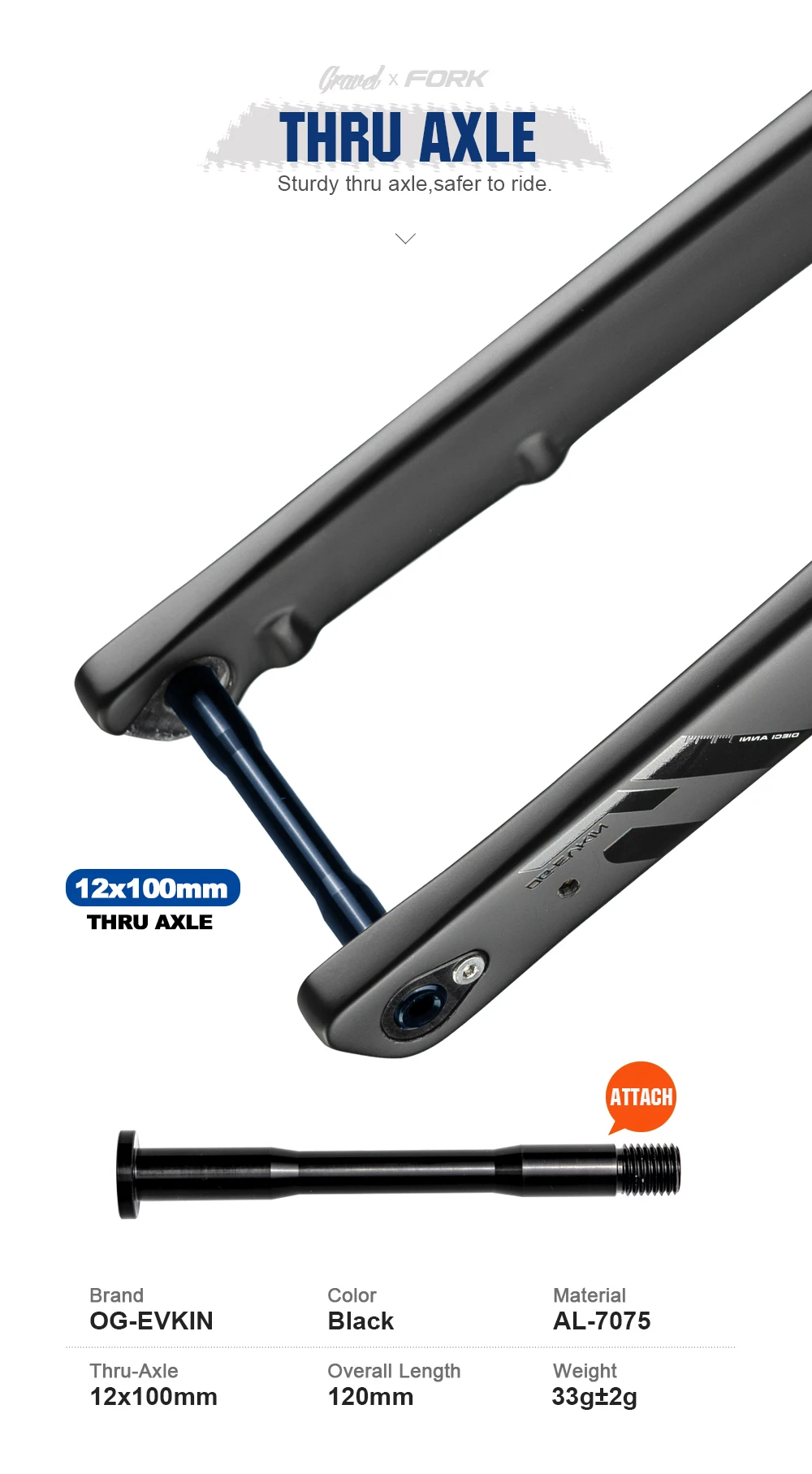 OG-EVKIN FK-020 Gravel-Gabel aus Carbonfaser, konische Gravel-Fahrrad-Vorderradgabel, Fahrradgabel, schwarz matt, 700C x 55C, Steckachse 12x100mm – Detail 10