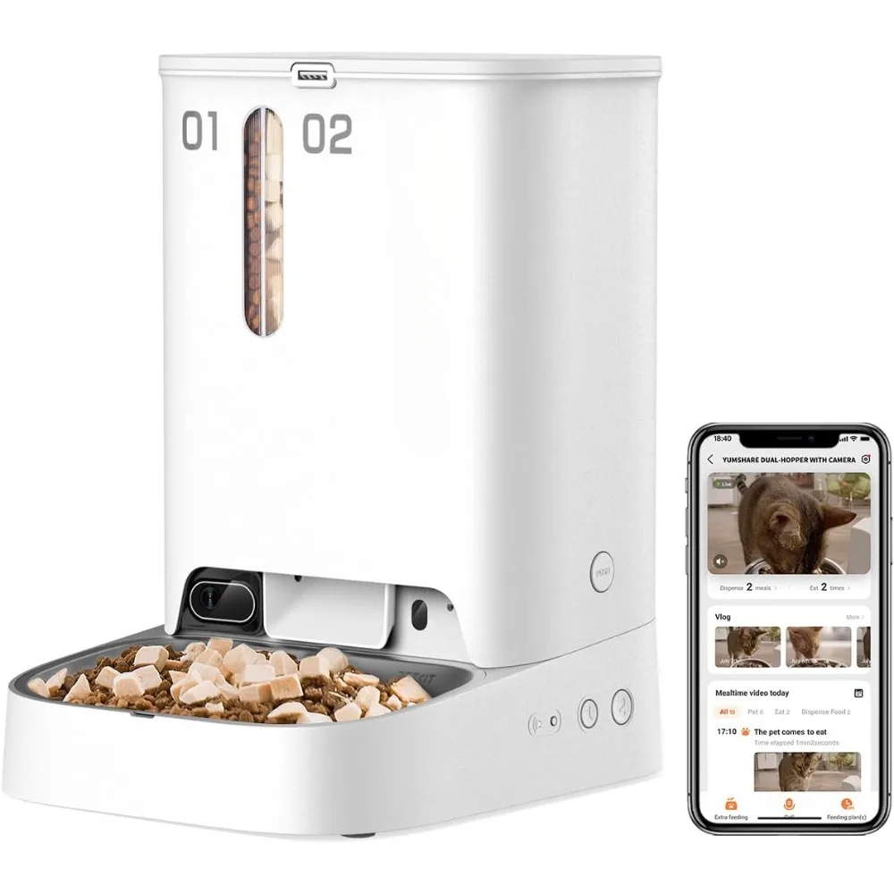 

Automatic Cat Feeder with Camera,1080P HD Video, Feeder with Way Audio,Smart App Control Cat Food Dispenser,Automatic Feeders