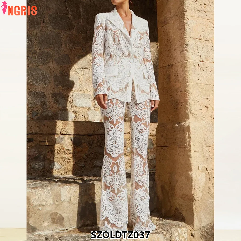 

2025 fashion new mesh heavy embroidery sequin suit jacket trousers two-piece suit-SZOLDTZ037