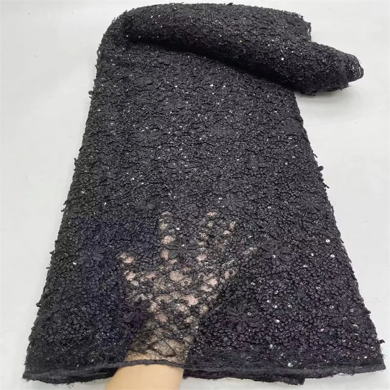 

Black African Lace Fabric 5 Yards with Sequins High Quality 2024 Green French Tulle Embroidery Mesh Material For Nigerian