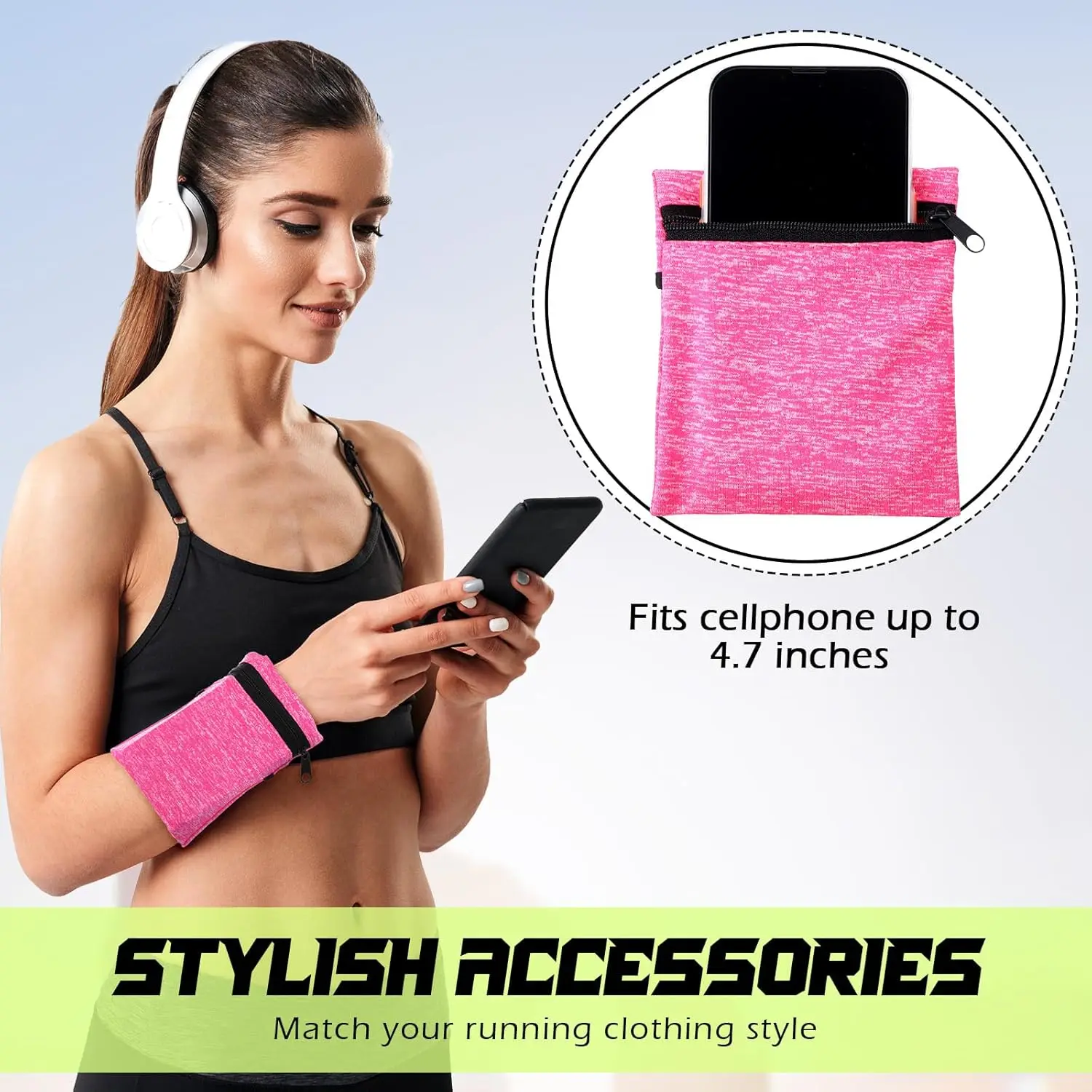 محفظة معصم بسحاب للنساء والرجال، محفظة معصم للجري، محفظة معصم للمشي لمسافات طويلة والركض والسفر #3