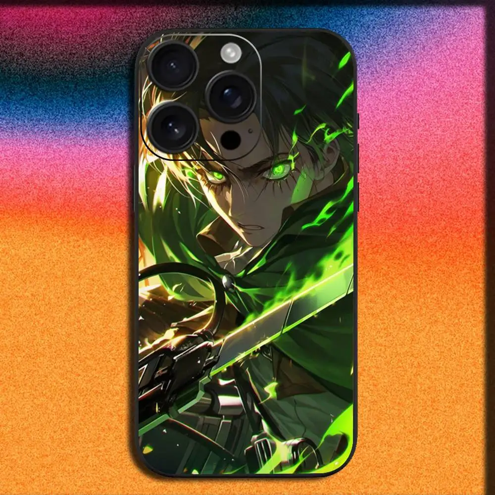 حافظة هاتف A-Attack on T-Titan Anime لهاتف iPhone 17,16,15,14,13,12,11,Pro,Max,Plus,E,SE4,Air,Mini Black Cover #3