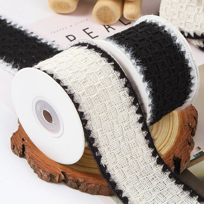 

10 ярдов, 50 ярдов, 50 мм, вязаные черно-белые выпуклые трехмерные ленты с краями, кружевные банты для волос, поделки своими руками, одежда ручной работы